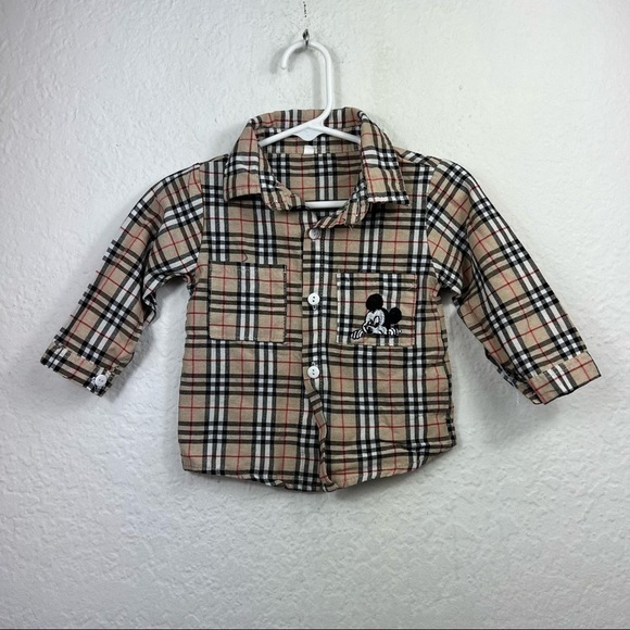 Checkered Detail Button Front Long Sleeve - Picture 1 of 6